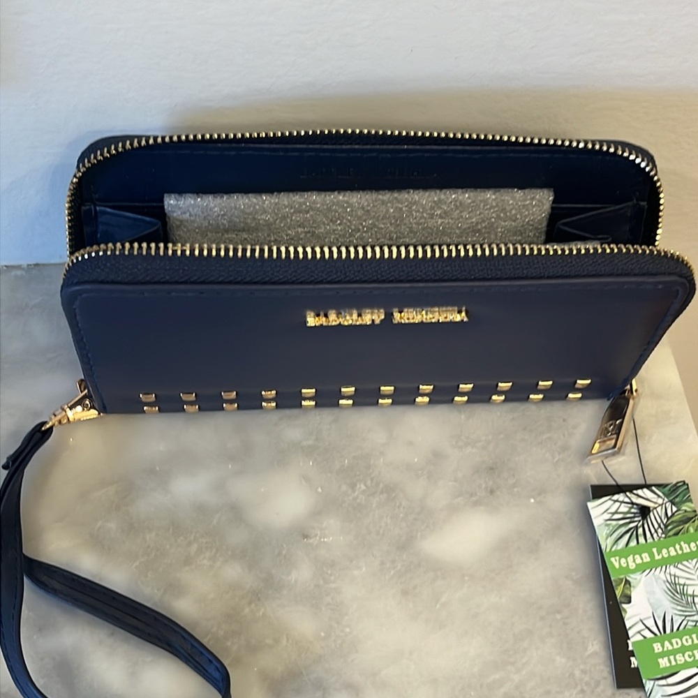 NWT Badgley Mischka Navy Blue Allover Purse Long Wallet Vegan Leather - Picture 7 of 15